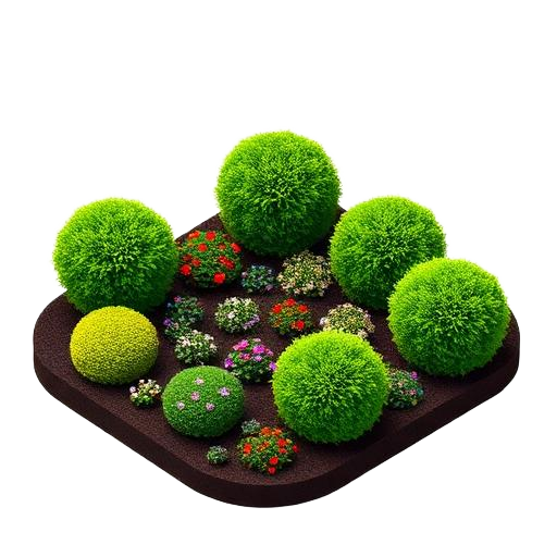 Landscaped flower bed with shrubs