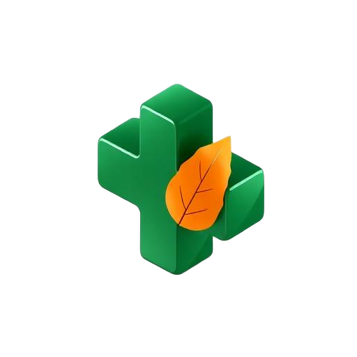 Green plus sign with an orange leaf