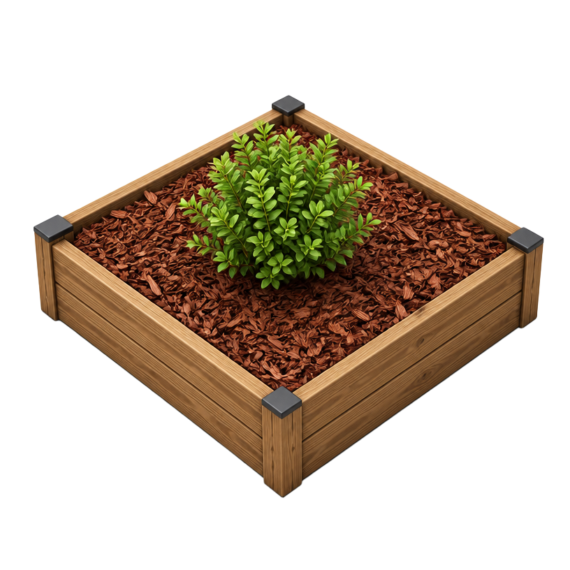 Fresh mulch bed around a shrub