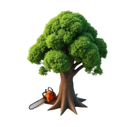 Mature tree with a chainsaw at its base